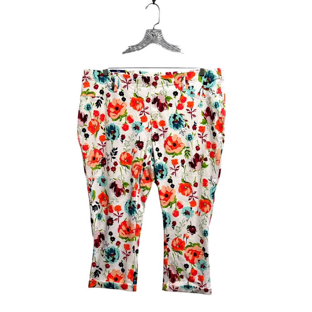 Terra & Sky Womens Floral Capri Jeggings Multicolor Mid Rise Plus Sz 2x NWT